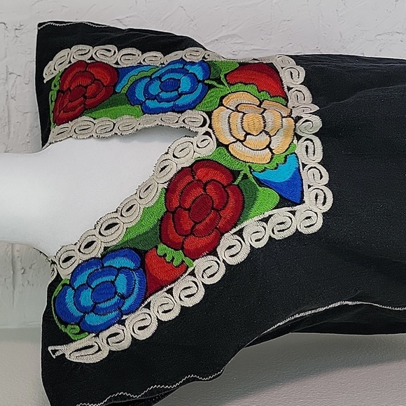 Blouse Top Shirt Boxy Embroidered Mexican Floral Short Sleeve Festive Colorful S - Picture 4 of 14